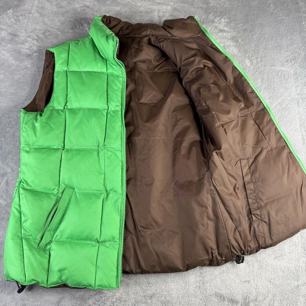 Silver Rider‎ Vest Mens Medium Green Brown Down Puffer Quilted Reversible Warm